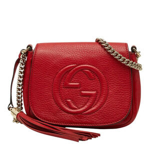 Gucci Soho Interlocking GG Chain Shoulder Bag Red Leather